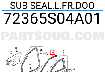 Honda 72365S04A01 SUB SEAL,L.FR.DOO