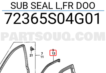 Honda 72365S04G01 SUB SEAL L,FR DOO