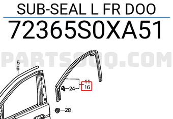 Honda 72365S0XA51 SUB-SEAL L FR DOO