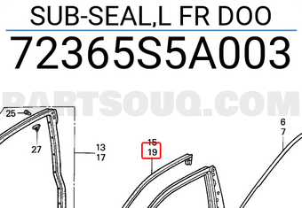 Honda 72365S5A003 SUB-SEAL,L FR DOO