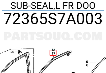 Honda 72365S7A003 SUB-SEAL,L FR DOO