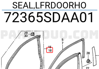 Honda 72365SDAA01 SEAL,LFRDOORHO