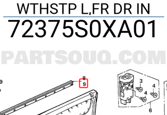 Honda 72375S0XA01 WTHSTP L,FR DR IN