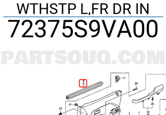 Honda 72375S9VA00 WTHSTP L,FR DR IN