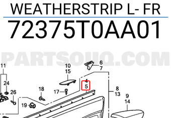 Honda 72375T0AA01 WEATHERSTRIP L- FR