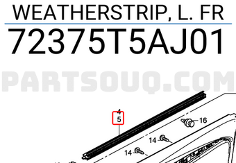 Honda 72375T5AJ01 WEATHERSTRIP, L. FR
