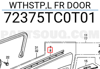 Honda 72375TC0T01 WTHSTP,L FR DOOR