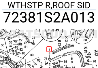 Honda 72381S2A013 WTHSTP R,ROOF SID