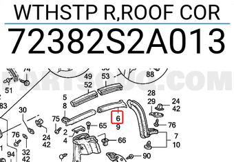 Honda 72382S2A013 WTHSTP R,ROOF COR