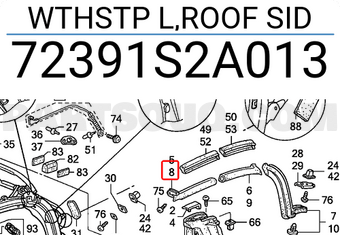 Honda 72391S2A013 WTHSTP L,ROOF SID
