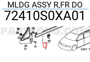 Honda 72410S0XA01 MLDG ASSY R,FR DO