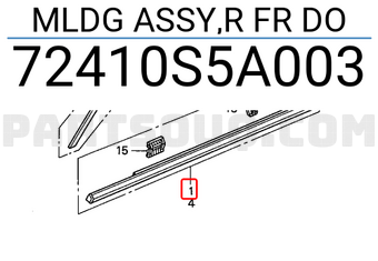 Honda 72410S5A003 MLDG ASSY,R FR DO