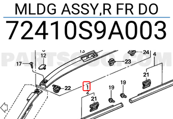 Honda 72410S9A003 MLDG ASSY,R FR DO