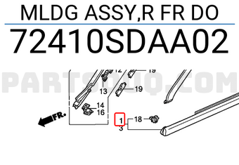 Honda 72410SDAA02 MLDG ASSY,R FR DO