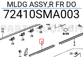 Honda 72410SMA003 MLDG ASSY,R FR DO