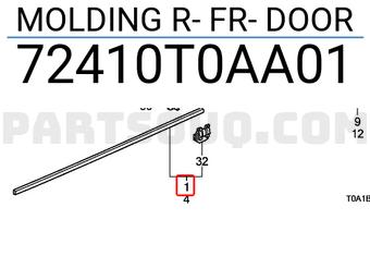 Honda 72410T0AA01 MOLDING R- FR- DOOR