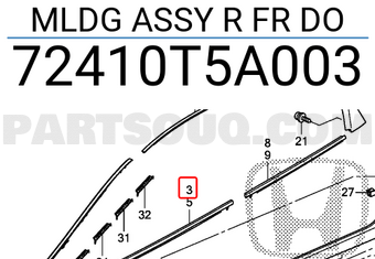 Honda 72410T5A003 MLDG ASSY R FR DO