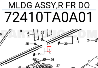 Honda 72410TA0A01 MLDG ASSY,R FR DO