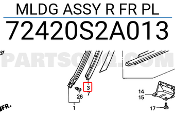 Honda 72420S2A013 MLDG ASSY R FR PL
