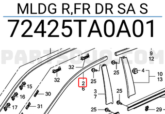 Honda 72425TA0A01 MLDG R,FR DR SA S