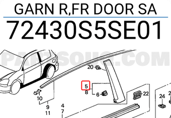 Honda 72430S5SE01 GARN R,FR DOOR SA