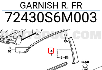 Honda 72430S6M003 GARNISH R. FR
