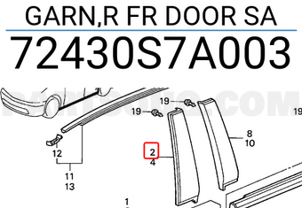 Honda 72430S7A003 GARN,R FR DOOR SA