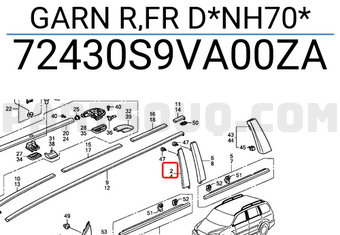 Honda 72430S9VA00ZA GARN R,FR D*NH70*
