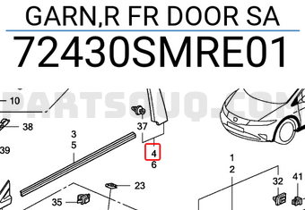Honda 72430SMRE01 GARN,R FR DOOR SA
