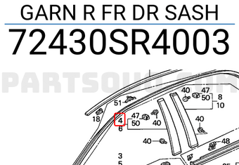 Honda 72430SR4003 GARN R FR DR SASH