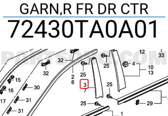 Honda 72430TA0A01 GARN,R FR DR CTR