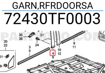 Honda 72430TF0003 GARN,RFRDOORSA