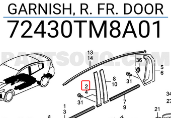 Honda 72430TM8A01 GARNISH, R. FR. DOOR