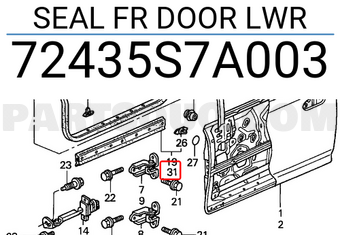Honda 72435S7A003 SEAL FR DOOR LWR