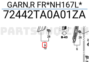 Honda 72442TA0A01ZA GARN,R FR*NH167L*