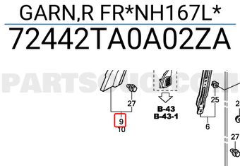 Honda 72442TA0A02ZA GARN,R FR*NH167L*