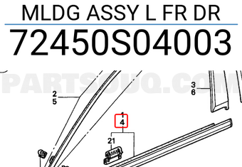 Honda 72450S04003 MLDG ASSY L FR DR