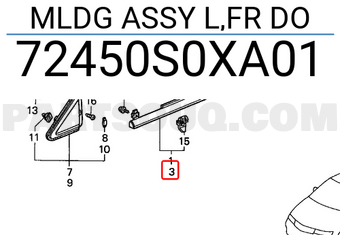Honda 72450S0XA01 MLDG ASSY L,FR DO