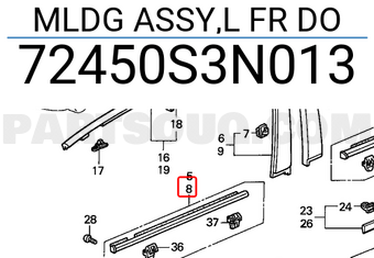 Honda 72450S3N013 MLDG ASSY,L FR DO