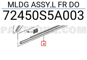 Honda 72450S5A003 MLDG ASSY,L FR DO