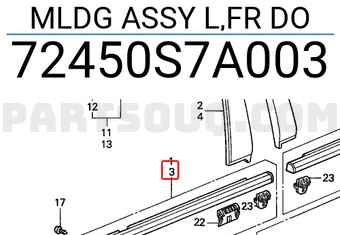 Honda 72450S7A003 MLDG ASSY L,FR DO