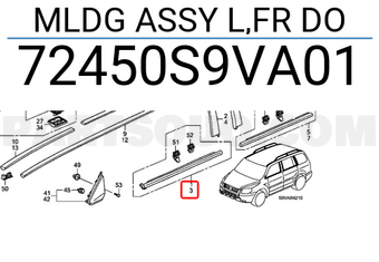 Honda 72450S9VA01 MLDG ASSY L,FR DO