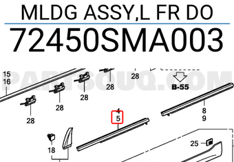 Honda 72450SMA003 MLDG ASSY,L FR DO