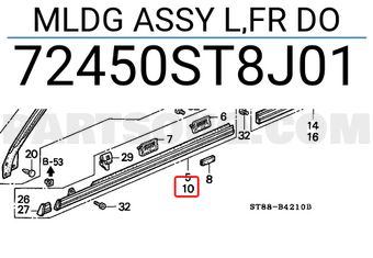 Honda 72450ST8J01 MLDG ASSY L,FR DO