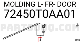 Honda 72450T0AA01 MOLDING L- FR- DOOR