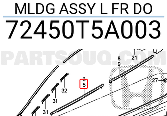 Honda 72450T5A003 MLDG ASSY L FR DO