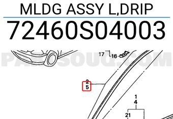 Honda 72460S04003 MLDG ASSY L,DRIP