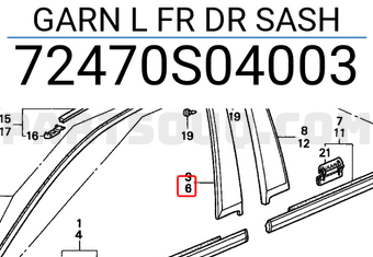 Honda 72470S04003 GARN L FR DR SASH