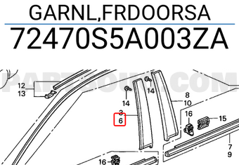 Honda 72470S5A003ZA GARNL,FRDOORSA
