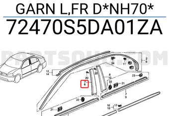 Honda 72470S5DA01ZA GARN L,FR D*NH70*